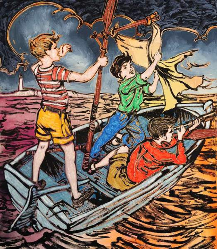 Fluro Boys in Boat  David Bromley - Print Decor - MIRRORS.ART.FRAMING