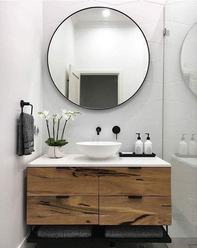 Modern Circular Mirror, In Situ | 80cm Black | Print Decor 