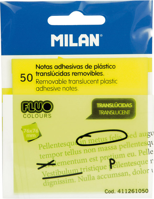Blok samoljepivi MILAN 76x76 50L Fluo žuti prozirni