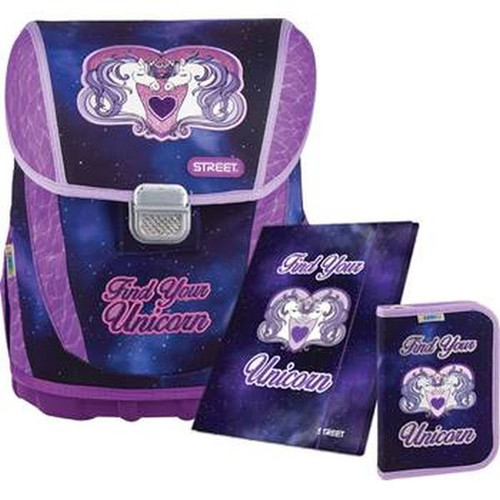 Set Street ABC Find your unicorn: anatomska torba, pernica preklopna s priborom, mapa s gumicom