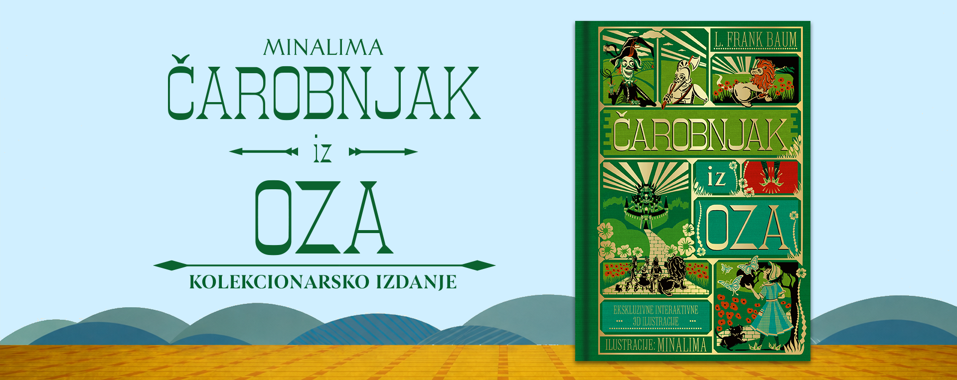 Upečatljiv plakat za „Čarobnjaka iz Oza” koji ističe pustolovne motive uz živopisne vizuale i zanimljivu tipografiju.