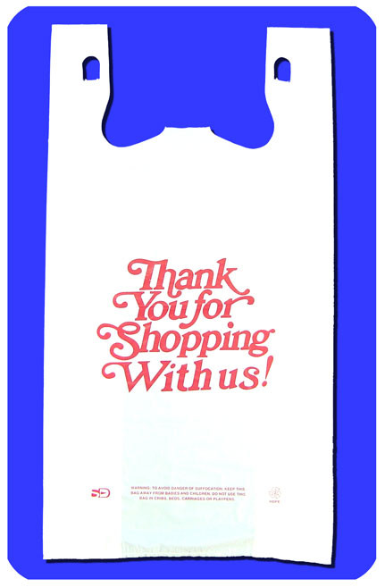 1/6 Barrel Heavy Duty Italic 'Thank You' Print White EMBOSSED T-SHIRT BAG 18 mic   