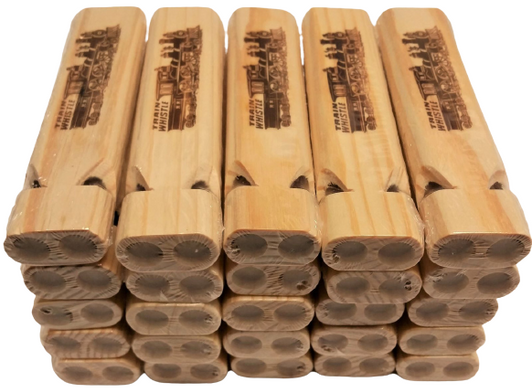 Mini Toot Wooden 2-Tone Train Whistle Bulk Pack of 25 Mini Toot Wooden 2-Tone Train Whistle Bulk Pack of 25