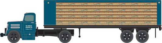 HO Scale White WC22 Tractor with Flatbed Trailer - Peoples Beer - Assembled