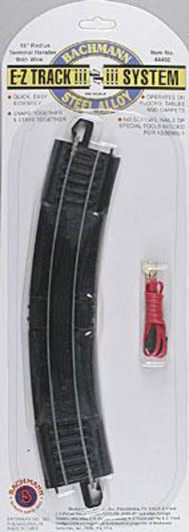 Curved Track w/Steel Rail & Black Roadbed - E-Z Track(R) -- 18" Radius Curve w/Rerailer & Terminals Curved Track w/Steel Rail & Black Roadbed - E-Z Track(R) -- 18" Radius Curve w/Rerailer & Terminals