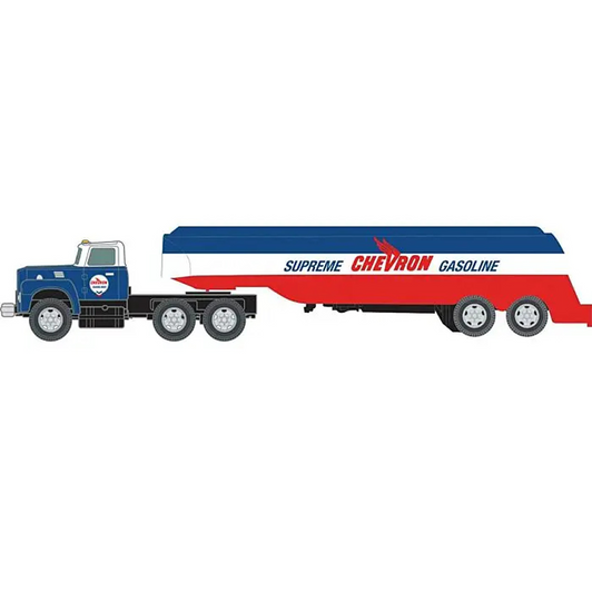 1954 IH R-190 Tractor w/Tank Trailer - Assembled -- Chevron (blue, white, red) 1954 IH R-190 Tractor w/Tank Trailer - Assembled -- Chevron (blue, white, red)