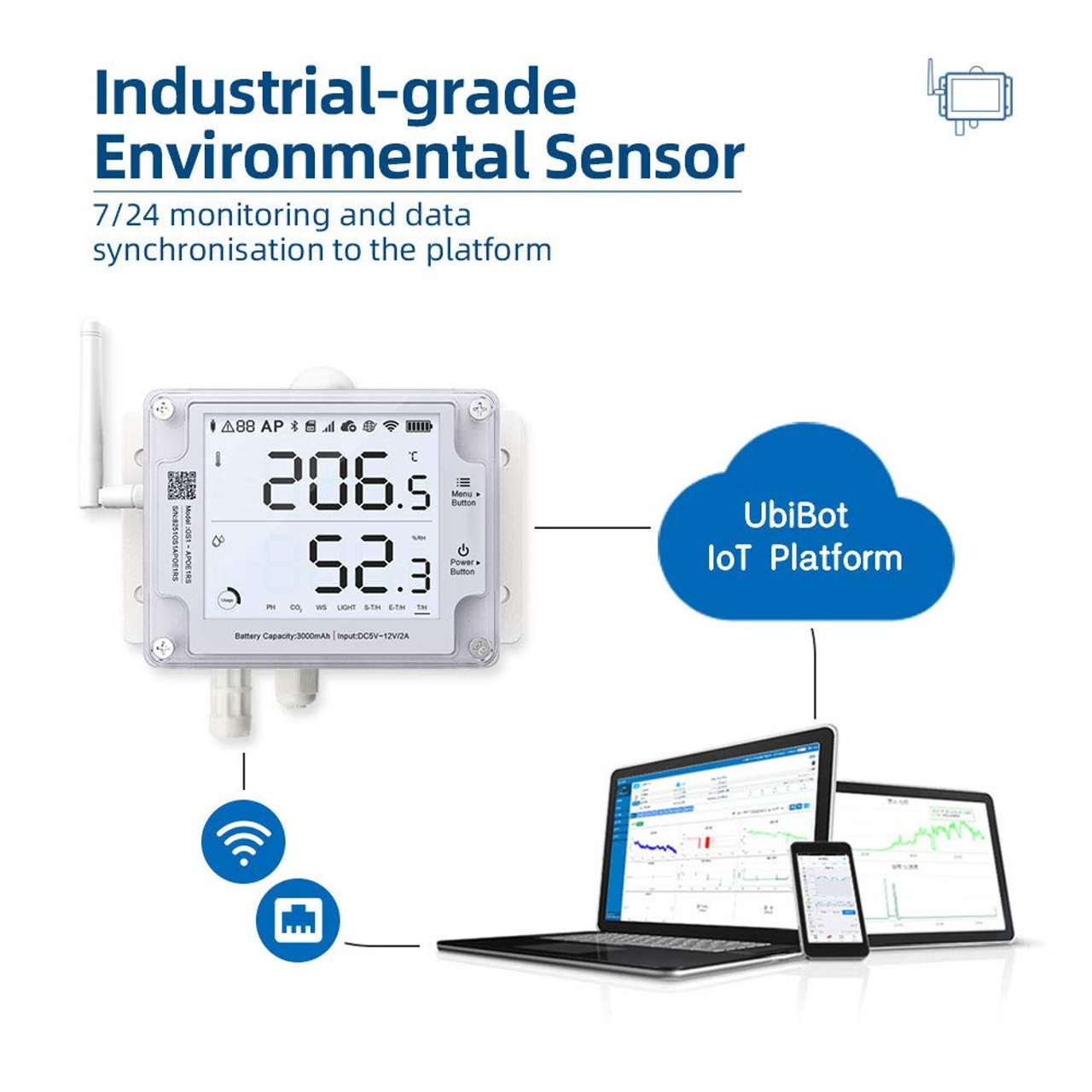 UbiBot GS1-A Cloud-based WiFi Temperature Sensor, Wireless Temperature and Humidity Monitor