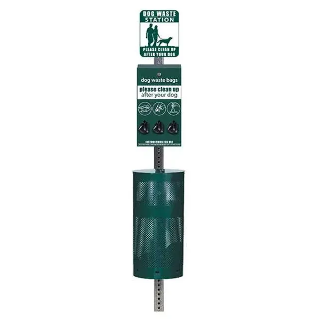 Standard dog waste station with bag dispenser and waste can