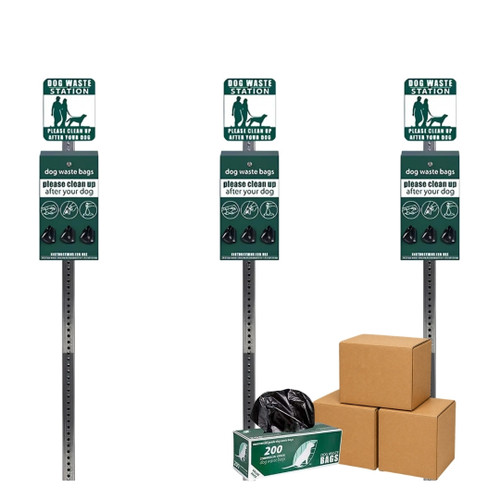 3x Mini Dog Waste Station Bundle + 3 Cases of Bags (7,200 Bags)
