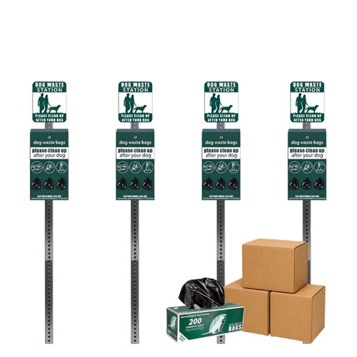 4x Mini Dog Waste Station Bundle + 4 Cases of Bags (9,600 Bags)