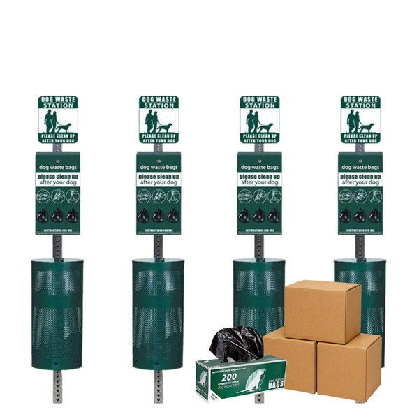 4x Dog Waste Station Bundle + 4 Cases of Bags (9,600 Bags)