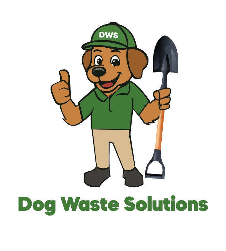 Dog Waste Solutions mascot holding a shovel