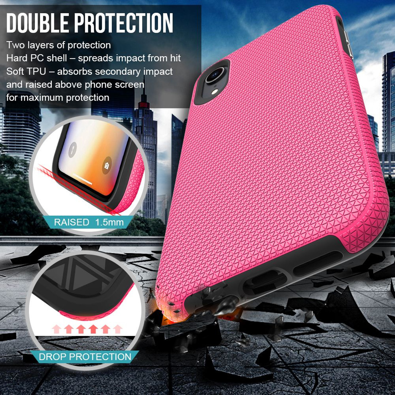 iPhone XR Case Pink Shockproof PC & TPU Armor Protective Back Shell