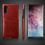 Samsung Galaxy Note 10 Case Brown Deluxe PU Leather Back Shell with 2 Card Slots, Slim and Lightweight Build & Shockproof | Leather Samsung Galaxy Note 10 Covers | Leather Samsung Galaxy Note 10 Cases | iCoverLover