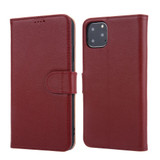 iPhone 11 Pro Max Case Red Fashion Cowhide Genuine Leather Wallet Cover with 2 Card Slots, 1 Cash Slot & Shockproof | Genuine Leather iPhone 11 Pro Max Covers Cases | Genuine Leather iPhone 11 Pro Max Covers