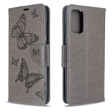 For Galaxy S20+ Plus Embossing Two Butterflies Pattern Folio PU Leather Case with Wallet & Lanyard Grey | iCoverLover Australia