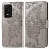 For Samsung Galaxy S20 Plus Butterfly Love Flower Embossed Folio PU Leather Case with Bracket ,Wallet / Lanyard Gray | iCoverLover Australia
