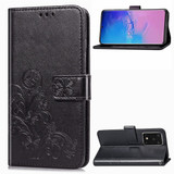 For Galaxy S20 Plus Four-leaf Clasp Embossed Buckle Mobile Phone Protection PU Leather Case with Lanyard Wallet & Bracket Function Black | iCoverLover Australia