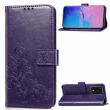 For Galaxy S20 Plus Four-leaf Clasp Embossed Buckle Mobile Phone Protection PU Leather Case with Lanyard Wallet & Bracket Function Purple | iCoverLover Australia