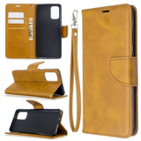 For Galaxy S20+ Plus Retro Lambskin Texture Pure Color Folio PU Leather Case with & Card Slots & Wallet & Lanyard Yellow | iCoverLover Australia