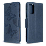 For Galaxy S20 Ultra Embossing Two Butterflies Pattern Folio PU Leather Case with Wallet & Lanyard Blue | iCoverLover Australia