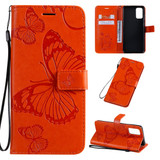 For Galaxy S20 Ultra Pressed Printing Butterfly Pattern Folio PU Leather Case with & Card Slots & Wallet & Lanyard Orange | iCoverLover Australia
