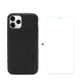 iPhone 11 Pro Max Case Denim Texture Black Cover & Tempered Glass Screen Protector
