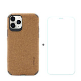 iPhone 11 Pro Case Denim Texture Brown Cover & Tempered Glass Screen Protector