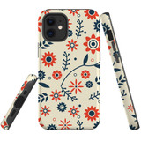 For iPhone 12 mini Case, Tough Protective Back Cover, Flowers Pattern orange blue | iCoverLover Australia