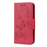 For iPhone 12, 12 mini, 12 Pro, 12 Pro Max Case, Vintage Butterflies Pattern PU Leather Wallet Cover, Stand, Red | iCoverLover Australia