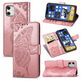 For iPhone 12 mini Butterfly Love Flower Folio PU Leather Case, Card Slot, Wallet, Lanyard, Rose Gold | iCoverLover Australia