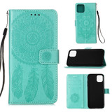 For iPhone 12 Max/ 12 / 12 Pro Dream Catcher Printing Folio PU Leather Case,Holder, Card Slots, Wallet, Lanyard, Green | iCoverLover Australia