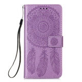 For iPhone 12, 12 mini, 12 Pro, 12 Pro Max Case, Dream Catcher PU Leather Wallet Cover, Stand, Lanyard, Purple | iCoverLover Australia