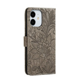 For iPhone 12, 12 mini, 12 Pro, 12 Pro Max Case, Floral Lace Pattern PU Leather Wallet Cover, Grey | iCoverLover Australia