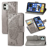 For iPhone 12 mini Butterfly Love Flower Folio PU Leather Case, Card Slot, Wallet, Lanyard, Gray | iCoverLover Australia