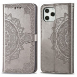 For iPhone 12 / 12 Pro 6.1 Halfway Mandala Pattern Folio PU Leather Case,Holder, Card Slots, Wallet, Lanyard, Grey | iCoverLover Australia