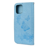 For iPhone 12, 12 mini, 12 Pro, 12 Pro Max Case, Vintage Butterflies Pattern PU Leather Wallet Cover, Stand, Blue | iCoverLover Australia