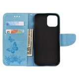 For iPhone 12, 12 mini, 12 Pro, 12 Pro Max Case, Vintage Butterflies Pattern PU Leather Wallet Cover, Stand, Blue | iCoverLover Australia