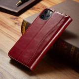 iPhone 12 Pro Max/12 Pro/12 mini Case, Red Fierre Shann Genuine Cowhide Leather Cover, 2 Card Slots, Cash Pocket & Stand | iCoverLover Australia