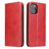 iPhone 12 / 12 Pro (6.1in) Case Leather Flip Wallet Folio Cover with Stand Red