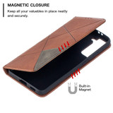For Samsung Galaxy S21 Ultra/S21+ Plus/S21 Case, Geometric Folio Magnetic PU Leather Wallet Cover & Stand, Brown | iCoverLover.com.au | Phone Cases