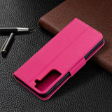 For Samsung Galaxy S21 Ultra/S21 Case, Lychee Texture Folio PU Leather Wallet Cover, Stand & Lanyard, Rose Red | iCoverLover.com.au | Phone Cases