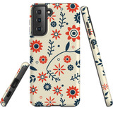 Samsung Galaxy S21 Case, Tough Protective Back Cover, Orange And Blue Flowers | iCoverLover.com.au | Phone Cases