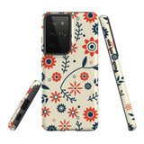 Samsung Galaxy S21 Ultra Case, Tough Protective Back Cover, Orange And Blue Flowers | iCoverLover.com.au | Phone Cases