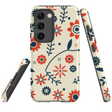 For Samsung Galaxy S23 Case Tough Protective Cover, Orange And Blue Flowers | Shielding Cases | iCoverLover.com.au