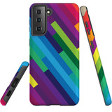 Samsung Galaxy S21 Case, Tough Protective Back Cover, Lined Rainbow | iCoverLover.com.au | Phone Cases