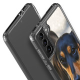 Samsung Galaxy S21 Ultra/S21+ Plus/S21 Protective Case, Clear Acrylic Back Cover, Black N Tan Daschund | iCoverLover.com.au | Phone Cases
