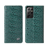 Samsung Galaxy S21 Ultra Case Fierre Shann Crocodile Pattern Genuine Cow Leather Cover Green