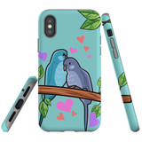 For iPhone XS & X Case Tough Protective Cover Birds In Love