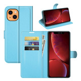 For iPhone 13 mini Case Lychee Texture Folio Protective Cover Wallet, Blue | PU Leather Cases | iCoverLover.com.au